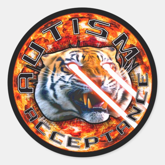 Autismus-Akzeptanz-Lasertiger mit Explosion Runder Aufkleber (Vorderseite)