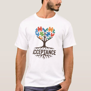 Autismus Akzeptanz Puzzle Tree Herzdesign T-Shirt