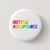 "Autismus Akzeptanz" Regenbogenfarbener Text Button (Vorderseite)