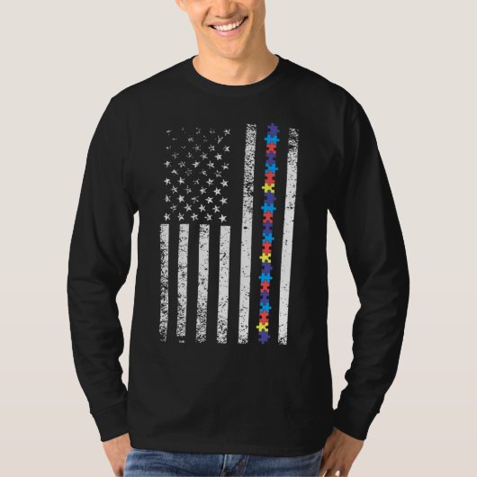 Autismus American Flag Puzzle Piece Products Aware T-Shirt (Vorderseite)