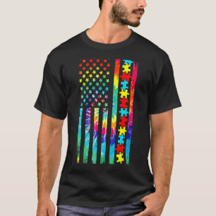 Autismus-Amerikanische-Flagge-Tie-Dye-Autismus-Bew T-Shirt