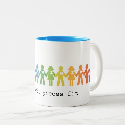 Autismus-Annahme-Tasse… Bis die Stücke passten Zweifarbige Tasse (VorderseiteRechts)