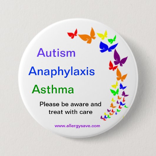 Autismus, Asthma, Anaphylaxis-Abzeichen - groß Button (Vorderseite)
