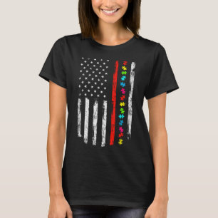 Autismus Aufklärung 4. Juli Thin Red Line Feuerweh T-Shirt