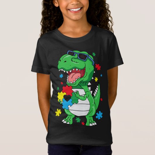 Autismus Aufmerksamkeit T Rex Dinosaurier Puzzle P T-Shirt (Vorderseite)