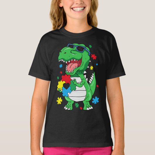 Autismus Aufmerksamkeit T Rex Dinosaurier Puzzle P T-Shirt (Vorderseite)