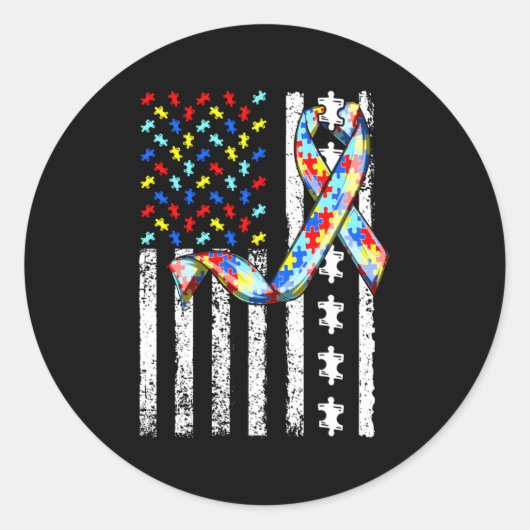 Autismus Awareness American Flag Autismus Runder Aufkleber (Vorderseite)