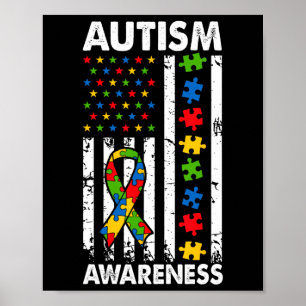 Autismus Awareness American Flag Puzzle Ribbon Vat Poster