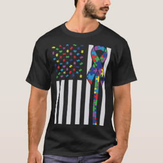 Autismus Awareness Autism Ribbon US Flag Support A T-Shirt