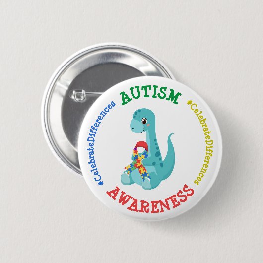 Autismus Awareness Dinosaurier Button (Vorne & Hinten)