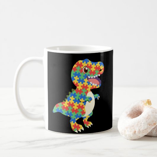 Autismus Awareness Dinosaurier Kaffeetasse (Mit Donut)
