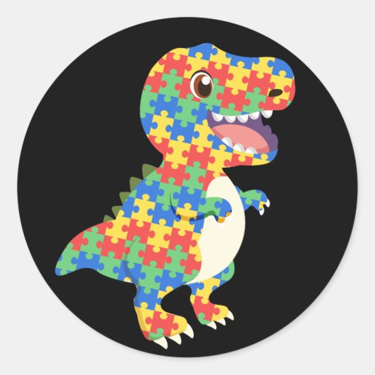 Autismus Awareness Dinosaurier Runder Aufkleber (Vorderseite)