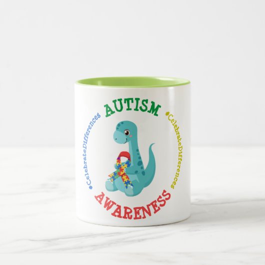 Autismus Awareness Dinosaurier Zweifarbige Tasse (Mittel)