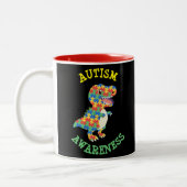 Autismus Awareness Dinosaurier Zweifarbige Tasse (Links)