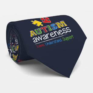 Autismus Awareness Pattern Puzzles Red Yellow Blue Krawatte