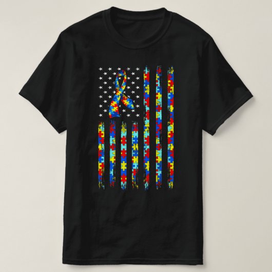 Autismus Awareness Shirt American Flag Ribbon Puzz (Design vorne)