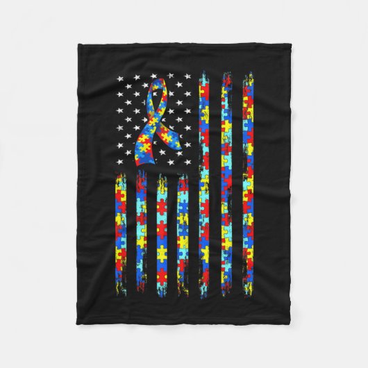 Autismus Awareness Shirt American Flag Ribbon Puzz Fleecedecke (Vorderseite)