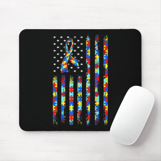 Autismus Awareness Shirt American Flag Ribbon Puzz Mousepad (Mit Mouse)