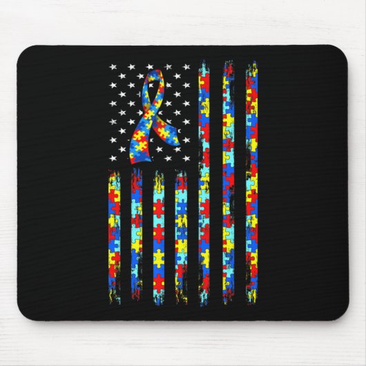 Autismus Awareness Shirt American Flag Ribbon Puzz Mousepad (Vorne)