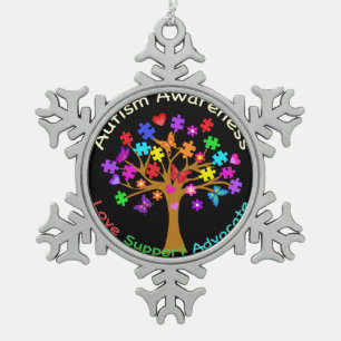 Autismus Awareness Tree Schneeflocken Zinn-Ornament