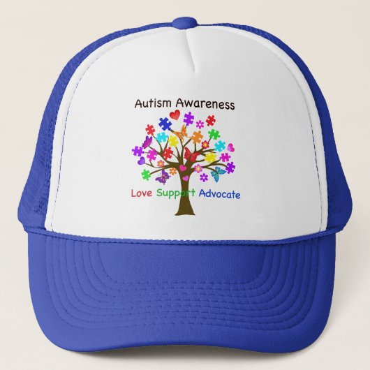 Autismus Awareness Tree Truckerkappe (Vorderseite)