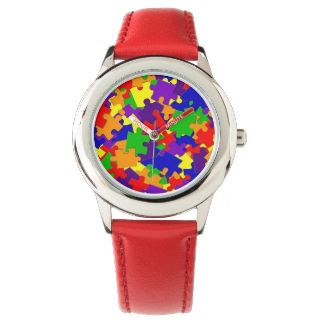 Autismus Awareness watch mit Rainbow Puzzlestücke Armbanduhr (Vorderseite)