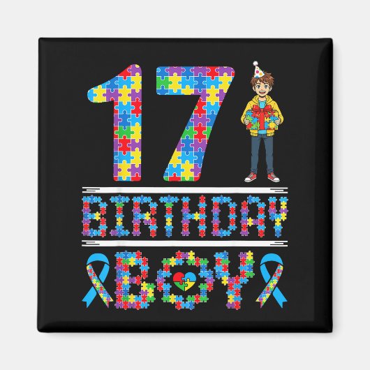 Autismus-Bewusstsein 17. Geburtstag Junge Puzzlete Magnet (Vorne)