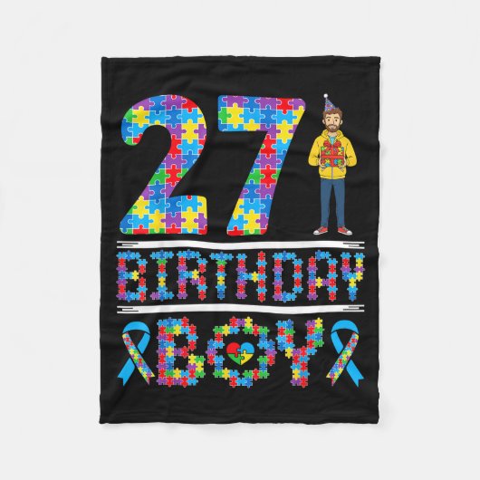 Autismus-Bewusstsein 27. Geburtstag Junge Puzzlete Fleecedecke (Vorderseite)