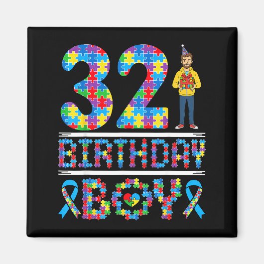 Autismus-Bewusstsein 32. Geburtstag Junge Puzzlete Magnet (Vorne)