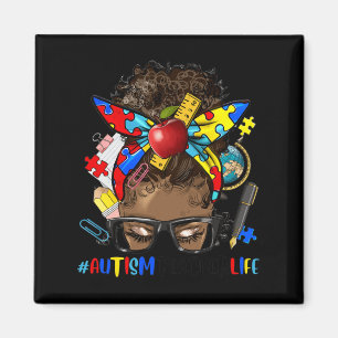 Autismus Bewusstsein Afro Messy Bun Melanin Black Magnet