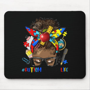 Autismus Bewusstsein Afro Messy Bun Melanin Black Mousepad