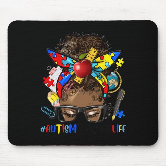 Autismus Bewusstsein Afro Messy Bun Melanin Black Mousepad (Vorne)
