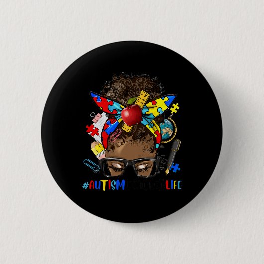 Autismus-Bewusstsein Afro Unordentlicher Dutt Mela Button (Vorderseite)