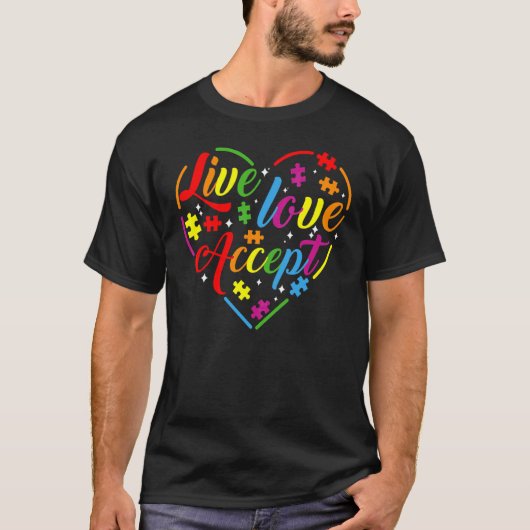 Autismus Bewusstsein Akzeptieren Live-Liebe Rainbo T-Shirt (Vorderseite)