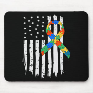 Autismus Bewusstsein Amerikanisches Flag Puzzle Au Mousepad