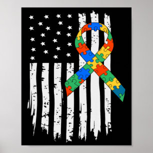 Autismus Bewusstsein Amerikanisches Flag Puzzle Au Poster
