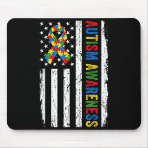 Autismus-Bewusstsein Amerikanisches Flagge Puzzle  Mousepad