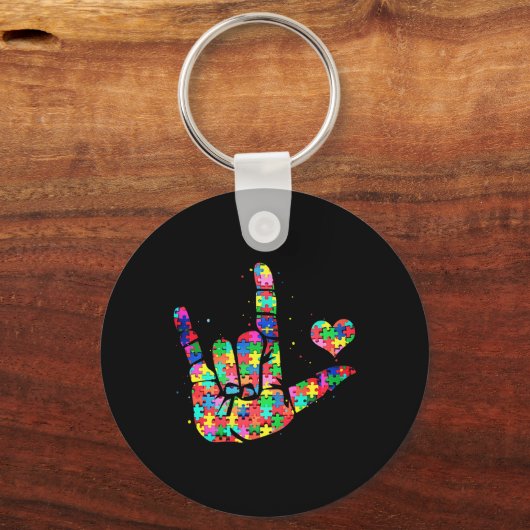 Autismus Bewusstsein ASL Liebe Gebärdensprache Puz Schlüsselanhänger (Rückseite)