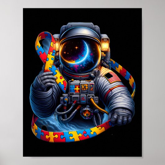 Autismus Bewusstsein Astronautin Gelbblauer Hunder Poster (Vorne)