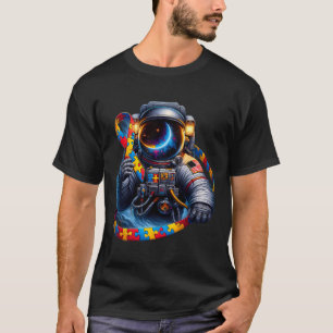 Autismus Bewusstsein Astronautin Gelbblauer Hunder T-Shirt