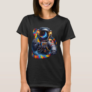 Autismus Bewusstsein Astronautin Gelbblauer Hunder T-Shirt