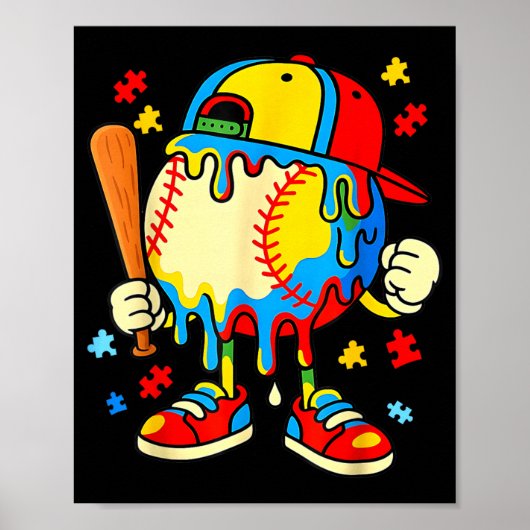 Autismus-Bewusstsein Baseball Eis Drip Jungen Poster (Vorne)