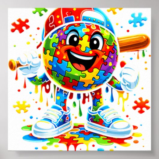 Autismus-Bewusstsein Baseball Eiscreme-Dri Poster (Vorne)