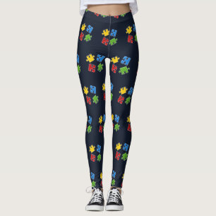 Autismus Bewusstsein Blau-Gelb-Grün-Puzzle Leggings