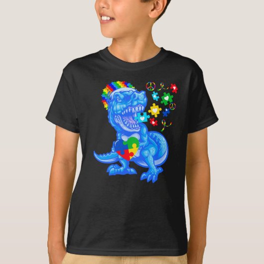Autismus Bewusstsein Blauer Monat Blauer Dinosauri T-Shirt (Vorderseite)