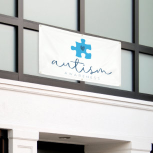 Autismus-Bewusstsein blaues Puzzleteil Herz Banner