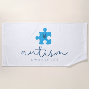 Autismus-Bewusstsein blaues Puzzleteil Herz Strandtuch