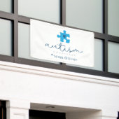 Autismus-Bewusstsein blaues Puzzleteil #Team Name Banner (Äußeres Gebäude)