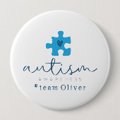 Autismus-Bewusstsein blaues Puzzleteil #Team Name  Button (Vorderseite)