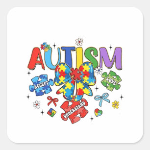Autismus Bewusstsein Bow Coquette Puzzle Piece Neu Quadratischer Aufkleber